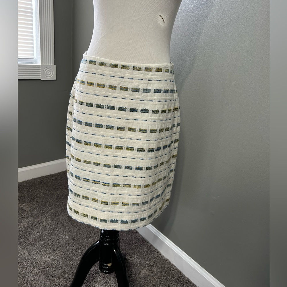 Loft women’s size 4 cream multicolor skirt dash woven a Line Street